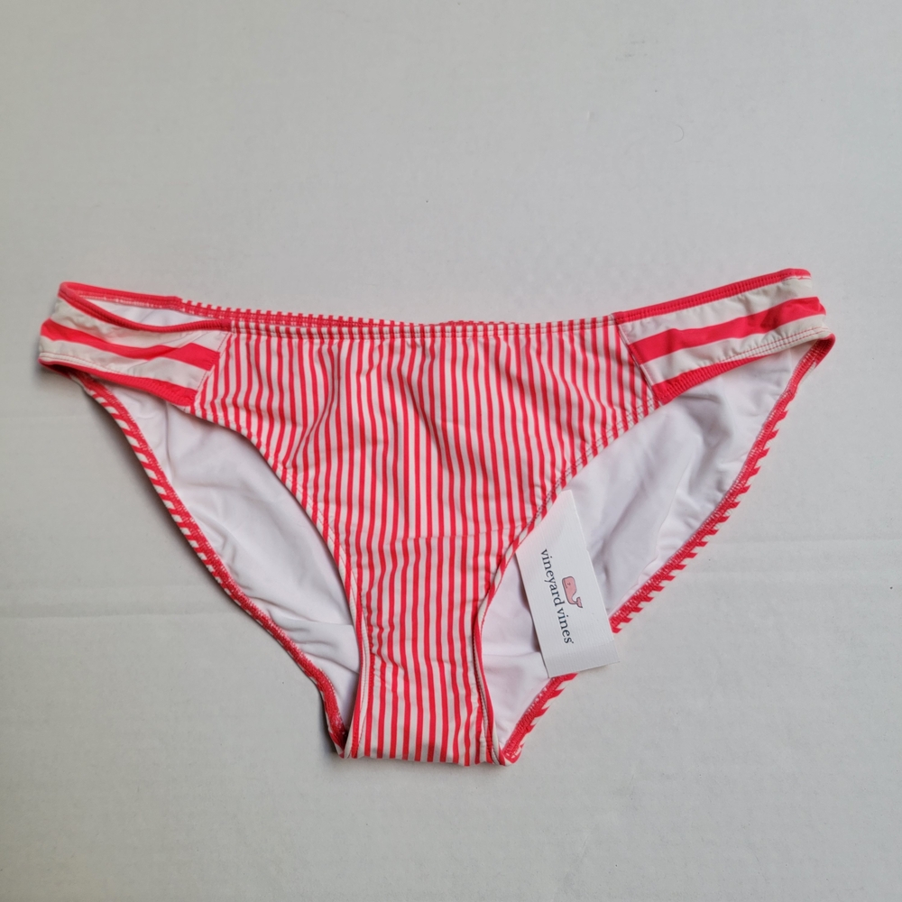 Vineyard Vines Pink and White Striped Bikini Bottoms Size Large NWT